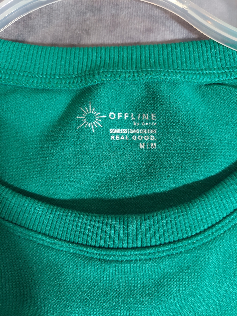 OFFLINE by Aerie Seamless Cropped Short Sleeve Top M Med Green Sweatshirt Feel - Picture 3 of 8